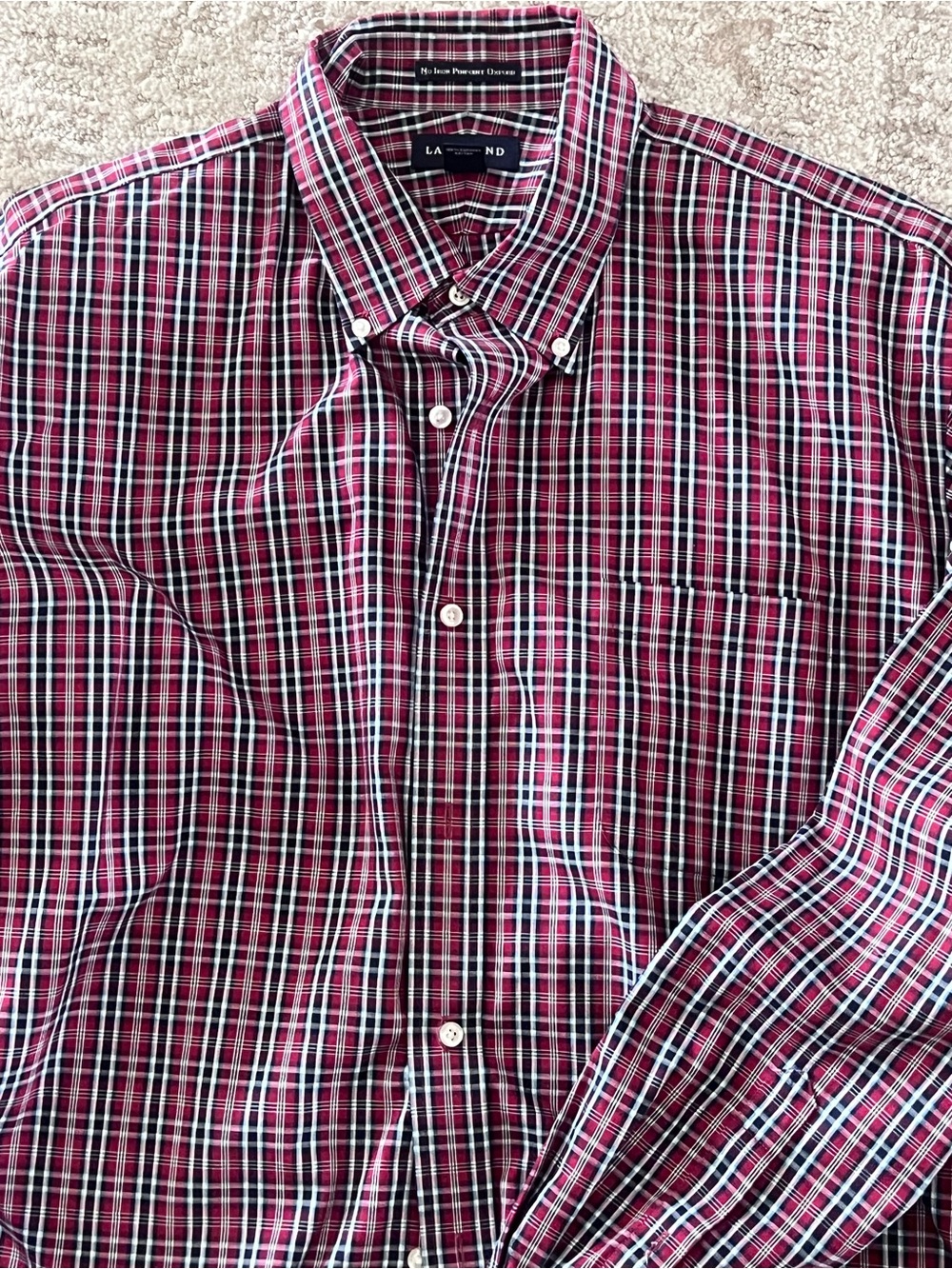 Lands' End Men's Button-Down Plaid Shirt in Red and Blue Plaid